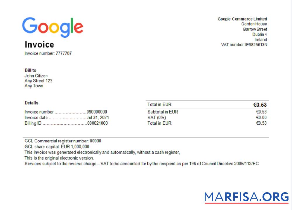 Printable USA Google invoice template